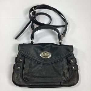 Olivia & Joy Faux Leather Purse Shoulder Hand Bag Black Silver